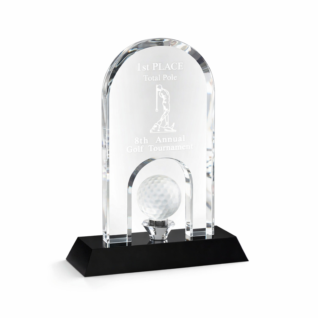 ZJ811-1C DELUXE GOLF CRYSTAL AWARD TROPHY – 20CM | CUSTOM ENGRAVED WITH GIFT BOX - Image 1