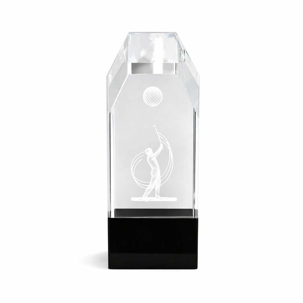 ZY1389A 2 DELUXE GOLF CRYSTAL AWARD – 16CM | CUSTOM ENGRAVED TROPHY WITH GIFT BOX INCLUDED - Image 1
