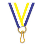PREMIUM BLUE WHITE YELLOW MEDAL NECK RIBBON 2.2CM WITH SECURE CLIP