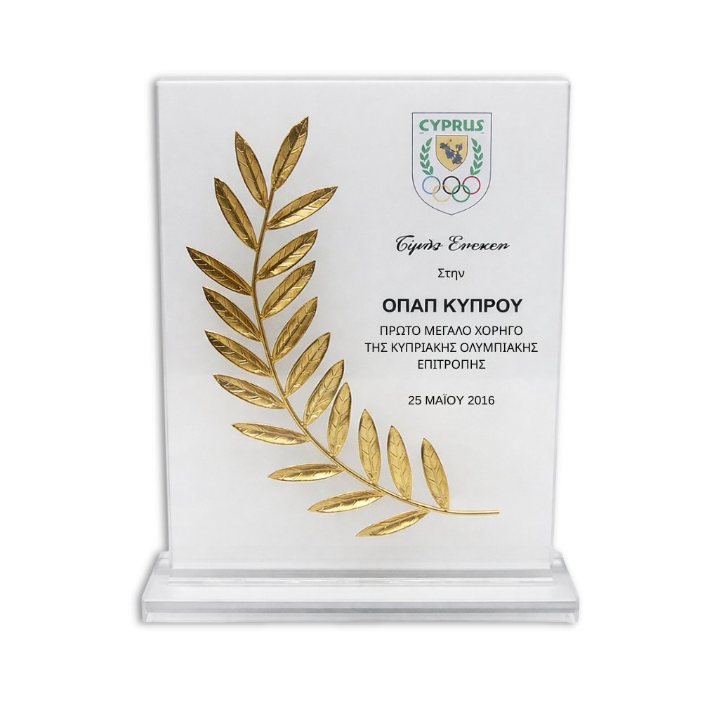 HT10060 (1) PLEXIGLASS AWARD 22CM – GOLD OLIVE TREE – RECOGNITION GIFT WITH BOX - Image 1