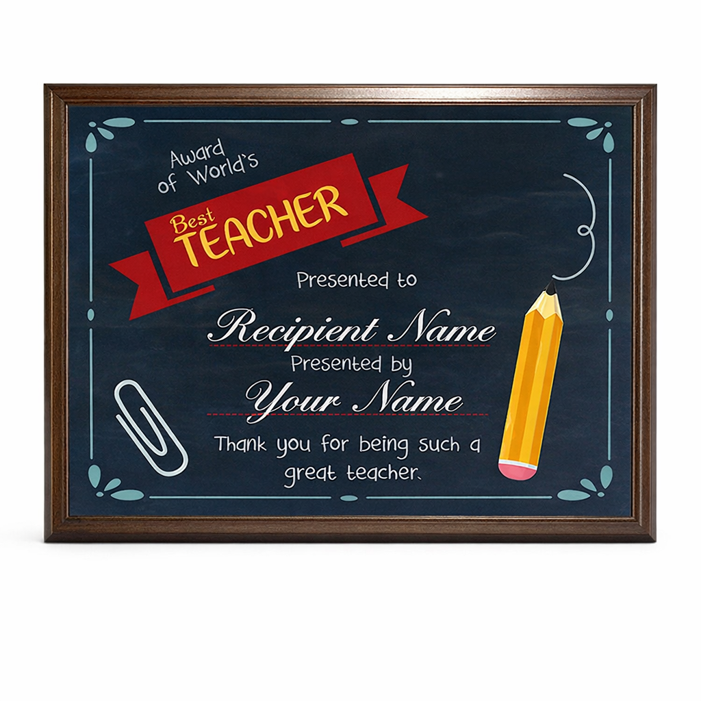 HT10088D BEST TEACHER WOODEN PLAQUE 25.5X20CM – FULL-COLOR PERSONALIZED APPRECIATION AWAR - Image 1