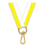 YELLOW & WHITE NECK RIBBON WITH CLIP – 2.2CM MEDAL AWARD LANYARD - Image 2