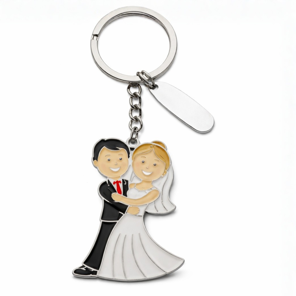 _17-8626-0 WEDDING KEYRING WITH BRIDE & GROOM | SILVER FINISH | OUTLET GIFT FOR COUPLES - Image 1