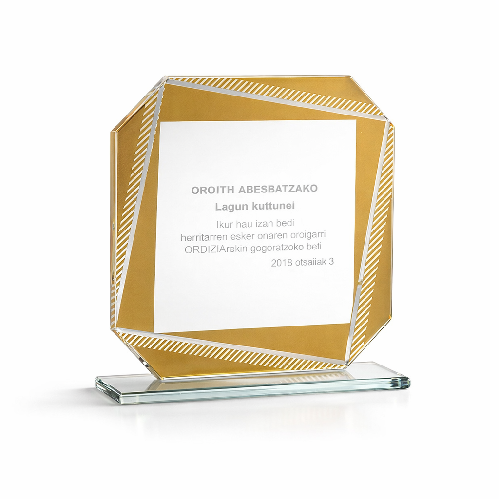 20-2363 ELEGANT SQUARE GLASS AWARD 14.5CM WITH GOLD ACCENTS – CUSTOM ENGRAVING AVAILABLE - Image 1
