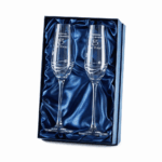 SET OF 2 DIAMANTE CHAMPAGNE FLUTES – HEART CUT GLASSES IN GIFT BOX