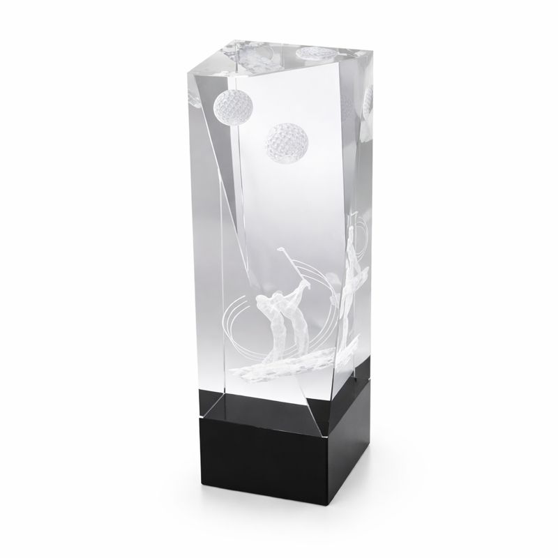 ZY1118-1C 2 DELUXE GOLF CRYSTAL MINI TROPHY 12CM – CUSTOM ENGRAVED W/ GIFT BOX - Image 1